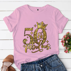 50 and Fabulous 50th Birthday T-Shirt -  Women's Birthday Tee - PINK