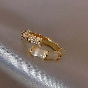 Adjustable Bamboo Gold-Colored Ring - Korean Fashion Party Jewelry Accessory. Ideal Woman's Gift