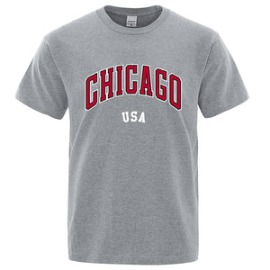 Chicago USA City Letter Print T-Shirt - Unisex Loose Cotton O-Neck Oversized Top