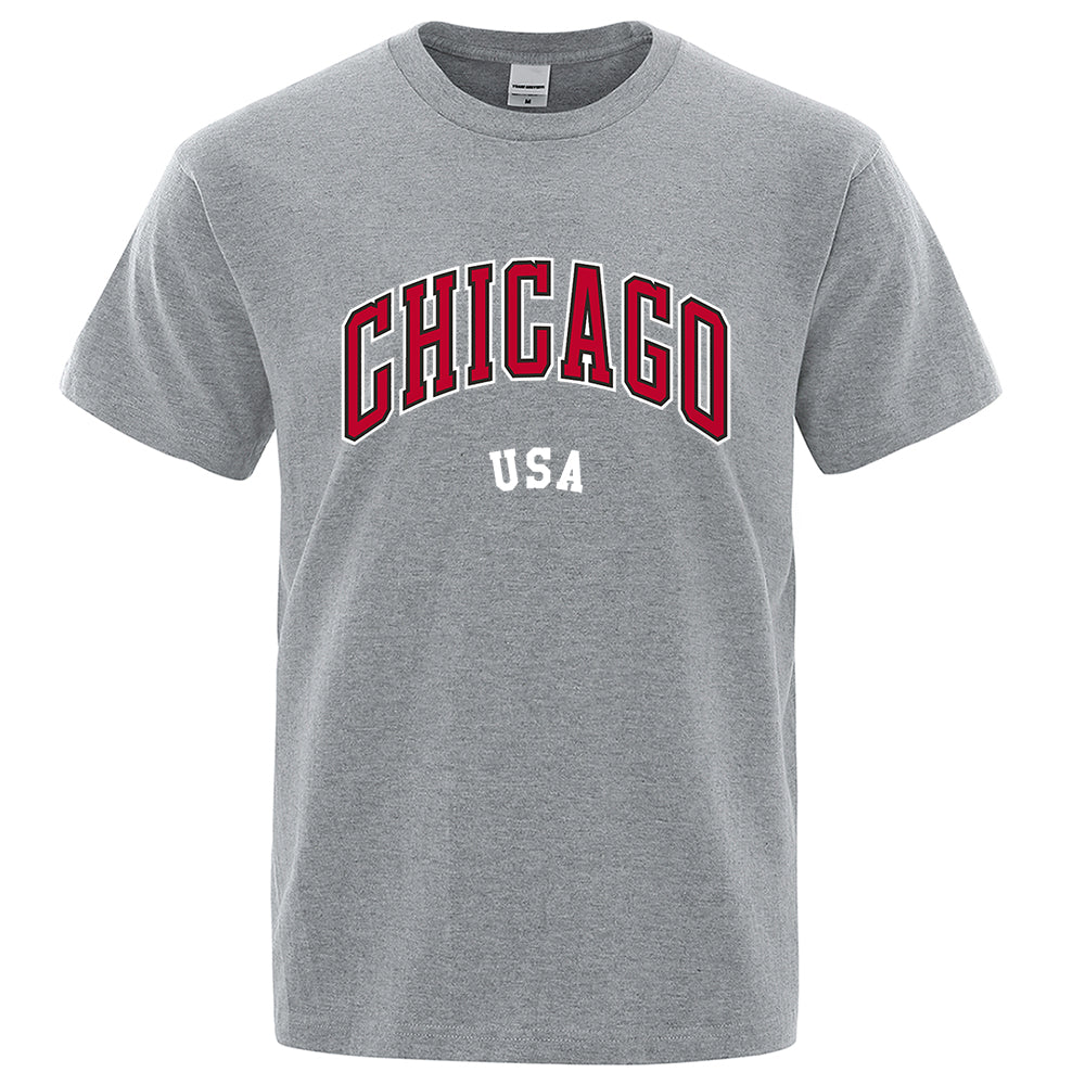 Chicago USA City Letter Print T-Shirt - Unisex Loose Cotton O-Neck Oversized Top