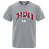 Chicago USA City Letter Print T-Shirt - Unisex Loose Cotton O-Neck Oversized Top