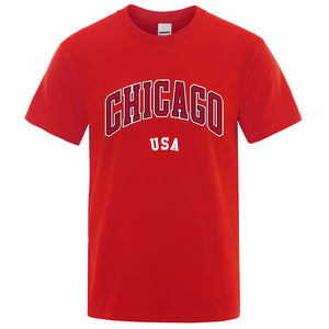 Chicago USA City Letter Print T-Shirt - Unisex Loose Cotton O-Neck Oversized Top