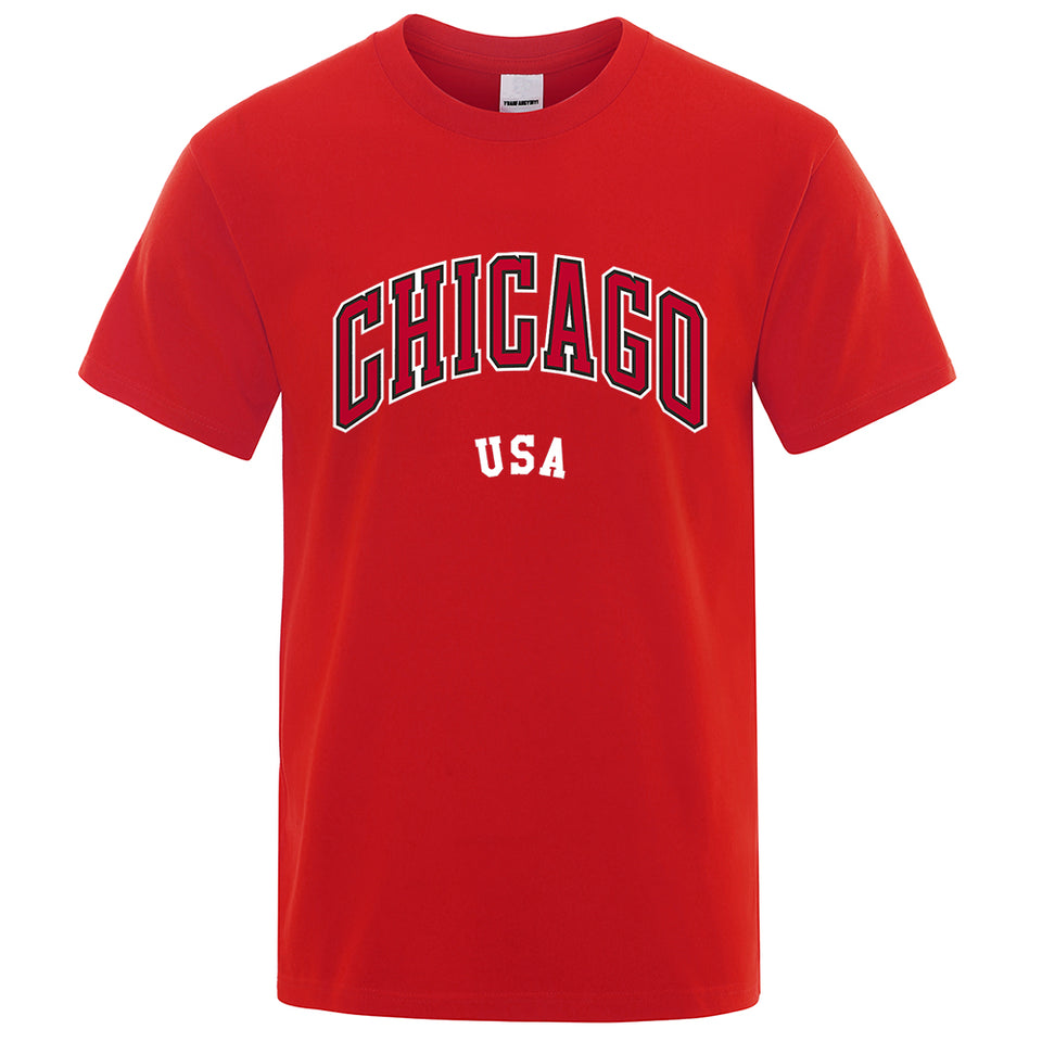 Chicago USA City Letter Print T-Shirt - Unisex Loose Cotton O-Neck Oversized Top