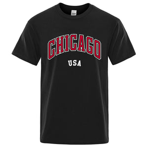 Chicago USA City Letter Print T-Shirt - Unisex Loose Cotton O-Neck Oversized Top