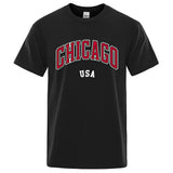 Chicago USA City Letter Print T-Shirt - Unisex Loose Cotton O-Neck Oversized Top