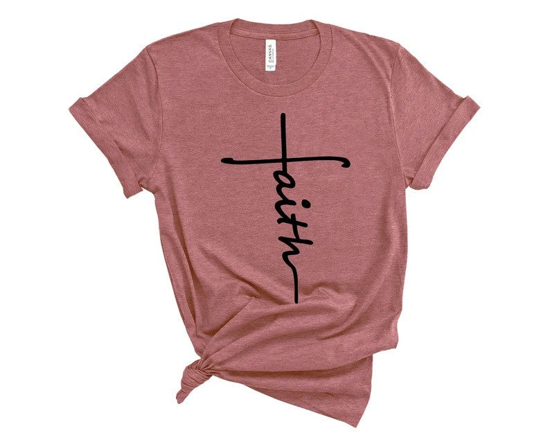 "Faith" Shirt - Christian Cross Tee, Love & Grace Design, Vertical Cross, Perfect Gift for Faith & Jesus Followers.