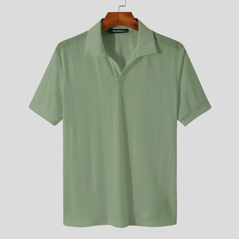 Lapel Short Sleeve Men's Shirt - Solid Color Streetwear for Casual Fitness. Korean Style.