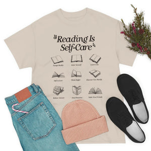 "Reading Is Self-Care" Bookworm Graphic T-Shirt - Retro Boho Bookish Unisex Tee, Cute Loose Fit for Book Lovers