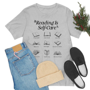 "Reading Is Self-Care" Bookworm Graphic T-Shirt - Retro Boho Bookish Unisex Tee, Cute Loose Fit for Book Lovers