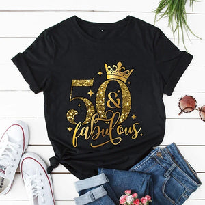 50 & Fabulous Birthday Queen T-Shirt - Oversized Graphic Tee for Women