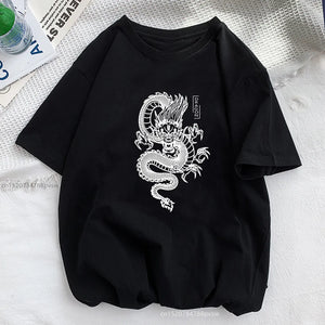 Dragon Funny Print T-Shirt - Unisex Casual Harajuku Y2K Black Tee