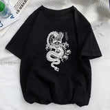 Dragon Funny Print T-Shirt - Unisex Casual Harajuku Y2K Black Tee