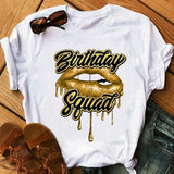 Birthday Queen Graphic Print Women's T-Shirt - Sexy Glitter Lips Design. Summer Fashion Tops for Females