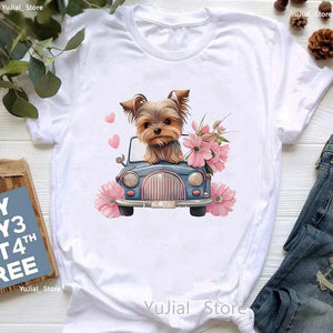 Yorkie Graphic O Neck Casual T Shirt