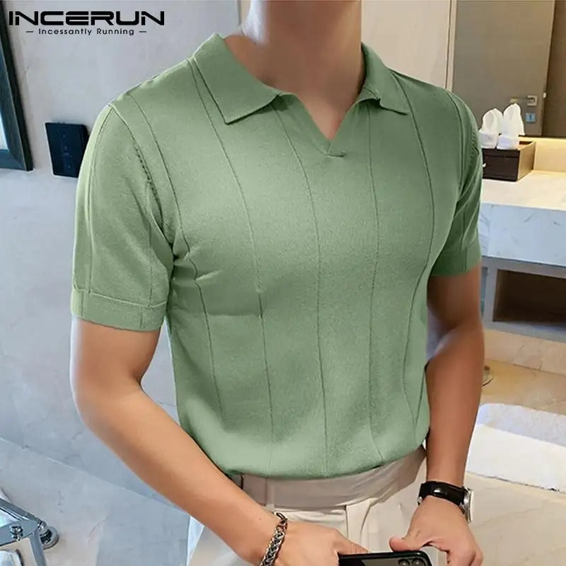 Lapel Short Sleeve Men's Shirt - Solid Color Streetwear for Casual Fitness. Korean Style.