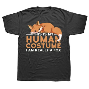 "This Is My Human Costume, I'm Really A Fox" Halloween T-Shirt - Graphic Cotton Short Sleeve Streetwear, Perfect Birthday Gift