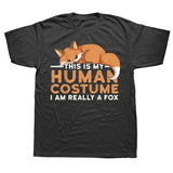 "This Is My Human Costume, I'm Really A Fox" Halloween T-Shirt - Graphic Cotton Short Sleeve Streetwear, Perfect Birthday Gift