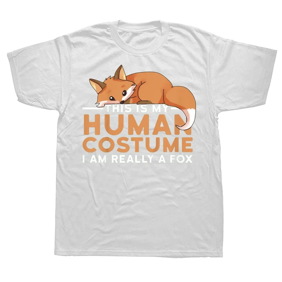 "This Is My Human Costume, I'm Really A Fox" Halloween T-Shirt - Graphic Cotton Short Sleeve Streetwear, Perfect Birthday Gift