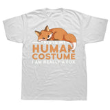"This Is My Human Costume, I'm Really A Fox" Halloween T-Shirt - Graphic Cotton Short Sleeve Streetwear, Perfect Birthday Gift