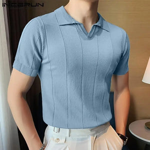 Lapel Short Sleeve Men's Shirt - Solid Color Streetwear for Casual Fitness. Korean Style.