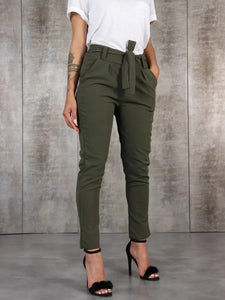 BornToGirl Casual Slim Chiffon Thin Pants - High Waist for Women. Black, Khaki, Green.