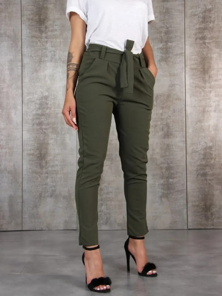 BornToGirl Casual Slim Chiffon Thin Pants - High Waist for Women. Black, Khaki, Green.