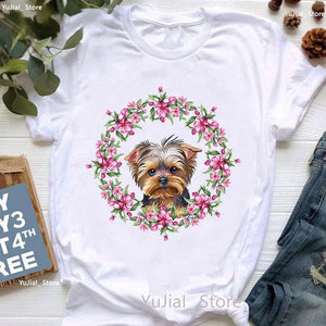 Yorkie Graphic O Neck Casual T Shirt