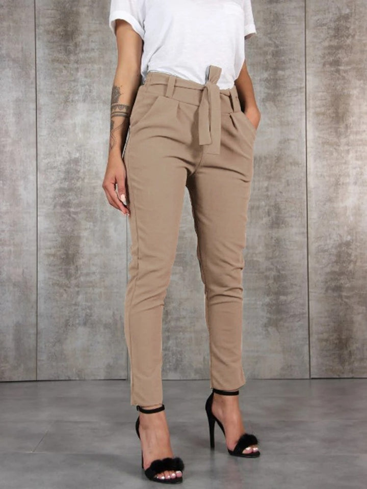 BornToGirl Casual Slim Chiffon Thin Pants - High Waist for Women. Black, Khaki, Green.