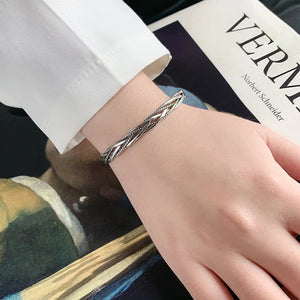 Retro Korean Hand Jewelry: Silver Color Woven Twist Bracelet Bangle for Women
