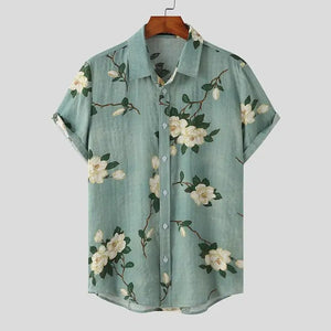 Hawaiian Flower Printing Lapel Shirt - Short Sleeve Streetwear for Casual Vacation Leisure