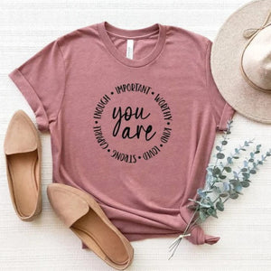 "You Are Important" Shirt - Mental Health Awareness Tee with "Kind, Loved, Worthy" Design. Perfect Inspirational Shirt for Daily Motivation.